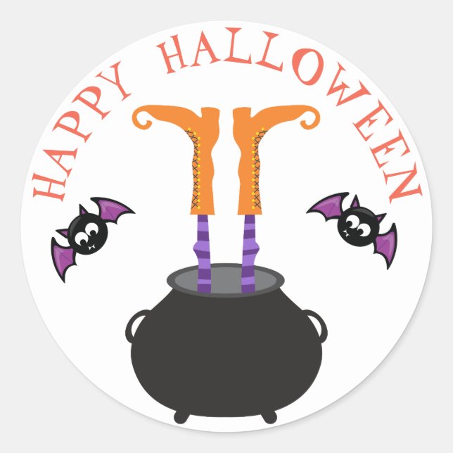 Hexenfüße in Cauldron Halloween Runder Aufkleber (Vorderseite)