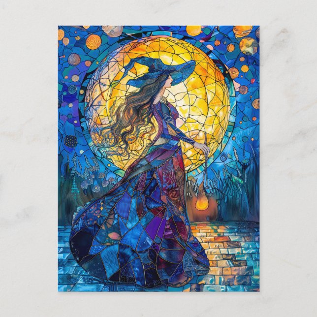 Hexengießende Zauber unter Vollmond Postkarte (Vorderseite)