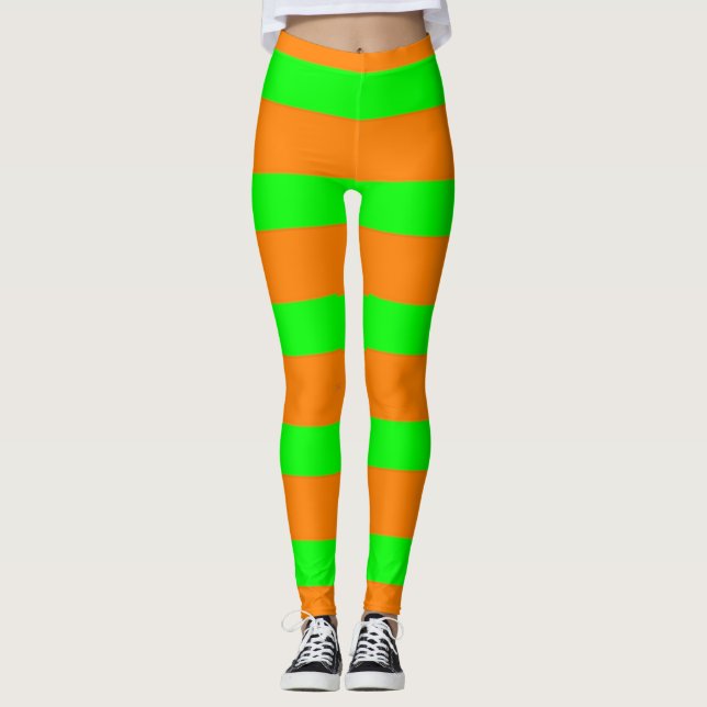 Hexengrün und Orangenmuster Leggings (Vorderseite)