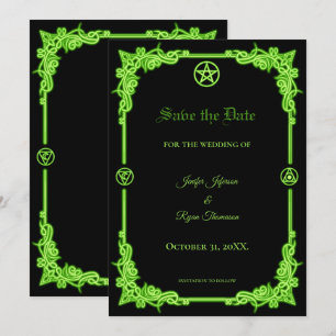 Hexenhaft grüner Glow Gothic Hochzeit Save-the-Dat Ankündigung