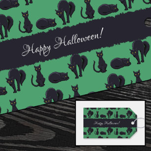 Hexenhaft schwarze Katzen Frohes Halloween! Pixel- Geschenkanhänger