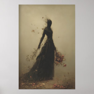 Hexenhafte Frauenfigur, die Blumen hält, löst sich Poster
