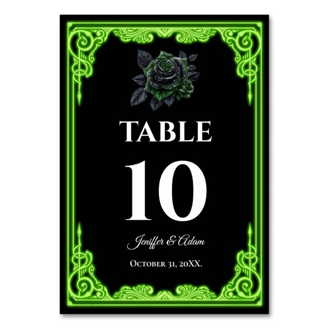 Hexenhafte grüne Glow Gothic Hochzeit Tischnummer (Vorderseite)