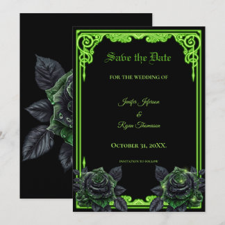 Hexenhafter grüner Glow Gothic Hochzeit Save-the-D Ankündigung