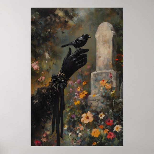 Hexenhafter Schwarzer Amsel-Fink Viktorianisch-Got Poster (Vorne)