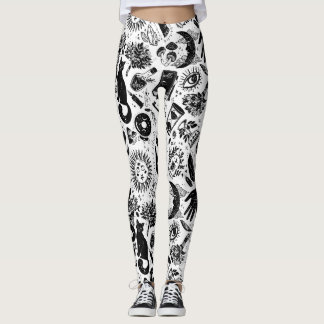 Hexenhaftes himmlisches Muster | Schwarze und weiß Leggings