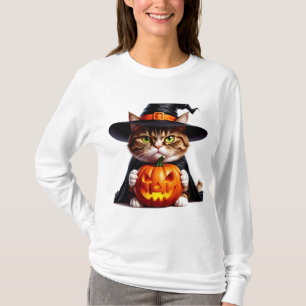 Hexenhaftes mürrisches Kätzchen mit Jack O Lantern T-Shirt
