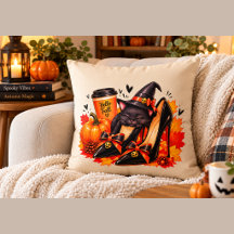 Hexenhaftes schwarzes Katzen-Halloween-Kissen – Go