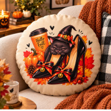 Hexenhaftes schwarzes Katzen-Halloween-Kissen – Go