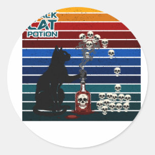 Hexenhaftes schwarzes Katzen-Potion Retro-Totenkop Runder Aufkleber