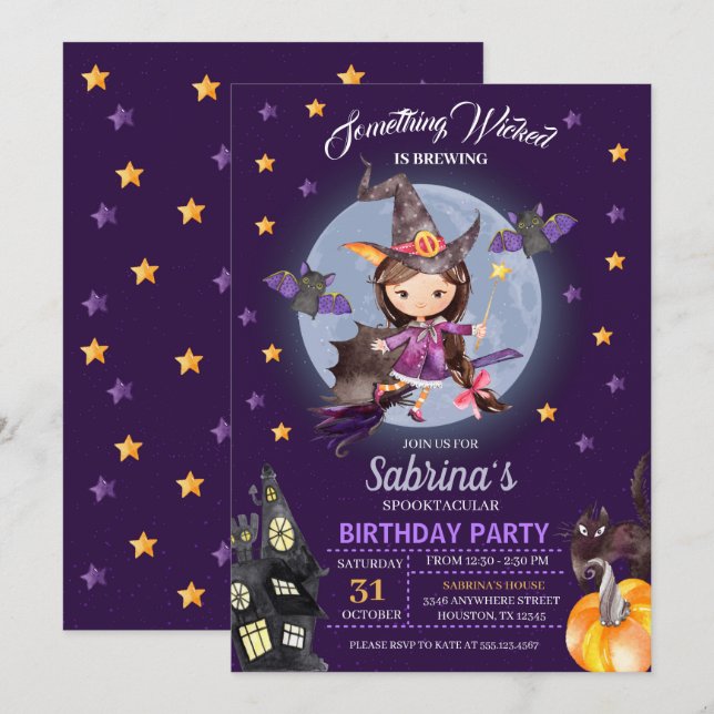 HexenHalloween-Kindergeburtstag-Party Einladung (Vorne/Hinten)