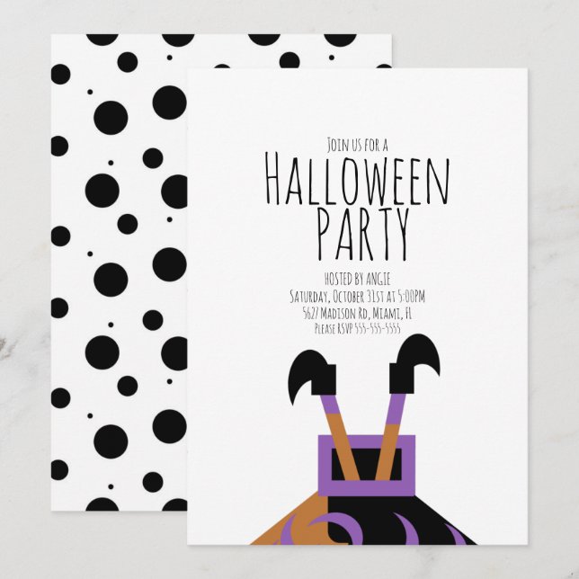 HexenHalloween-Niedliche Geburtstag-Party Einladung (Vorne/Hinten)
