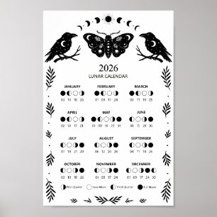 Hexenhandwerk-Motte-Krähe-Himmels-Mondkalender Poster