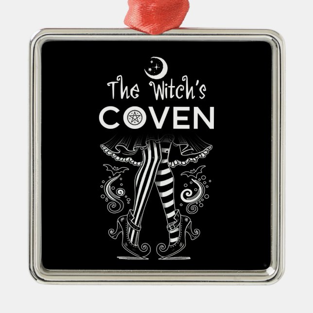 Hexenhecht Schwarz-weißes Halloween Ornament Aus Metall (Vorne)