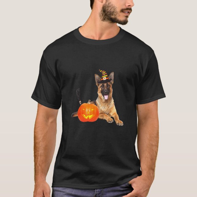 Hexenhirte Halloween-Hundekostüm T-Shirt (Vorderseite)