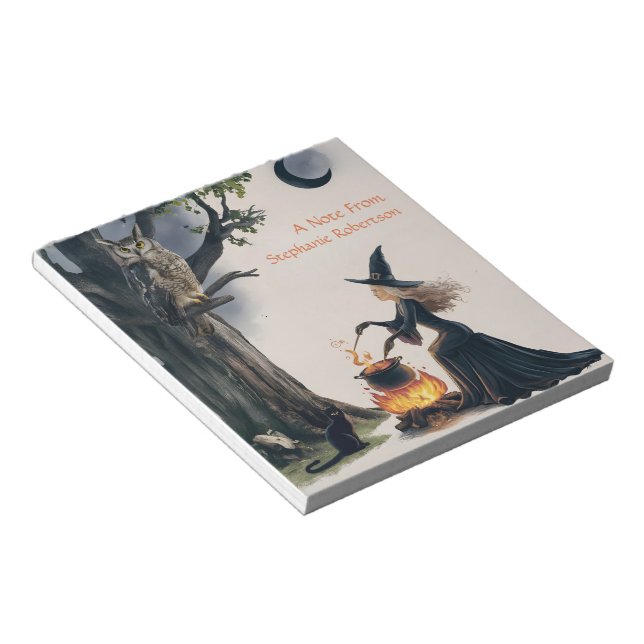 Hexenhorn Black Cat Crescent Moon Halloween Thema Notizblock (angewinkelt)
