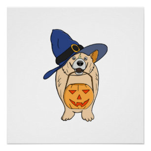 Hexenhund mit Kürbis Poster