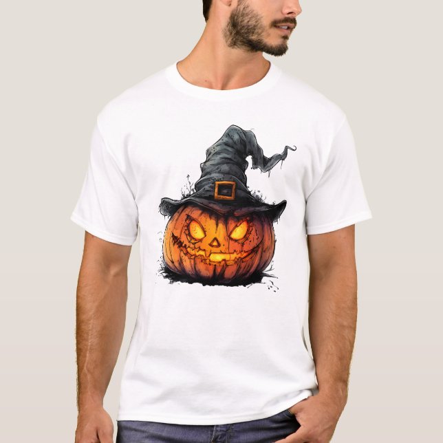 Hexenhut aus Kürbis Halloween T-Shirt (Vorderseite)
