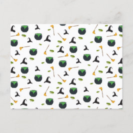 Hexenhut Broom Caldron Halloween Muster Feiertagspostkarte