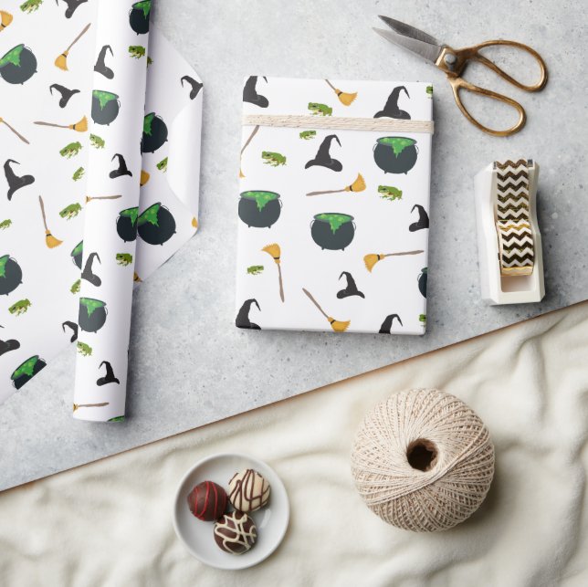 Hexenhut Broom Caldron Halloween Muster Geschenkpapier (Kunsthandwerk)