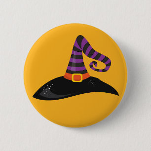 Hexenhut Halloween Orange Schwarz Lila Cartoon Button