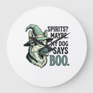 Hexenhut-Hund Vintage-Stich Halloween Humor De Große Wanduhr