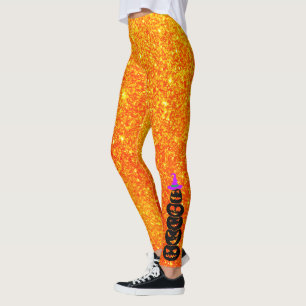 Hexenhut-Kürbis-Leggings - Halloween-Glitter Leggings
