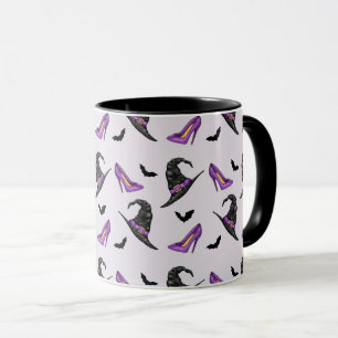 Hexenhut-Lila-Absätze mit Halloween-Fledermäusen-M Tasse