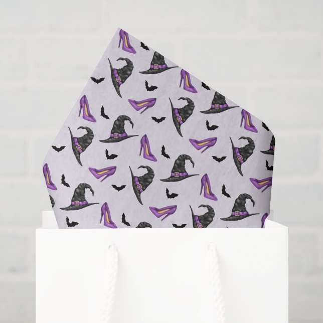Hexenhut Lila Schuhe und Fledermäuse Halloween-Mus Seidenpapier (Geschenktüte)