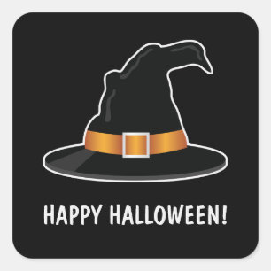 Hexenhut Orange Hexenhut Frohes Halloween Schwarz Quadratischer Aufkleber