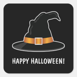 Hexenhut Orange Witch's Happy Halloween Black Quadratischer Aufkleber