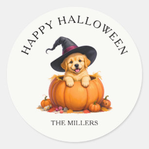 Hexenhut Süßer Welpe Kürbis Halloween Runder Aufkleber
