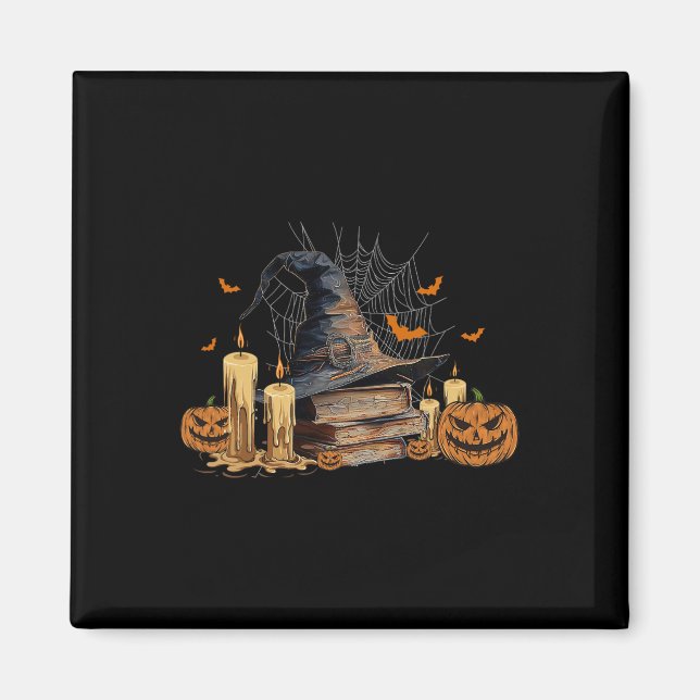 Hexenhut und magisches Buch Spooky Library Hallowe Magnet (Vorne)