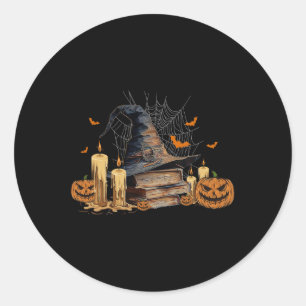 Hexenhut und magisches Buch Spooky Library Hallowe Runder Aufkleber