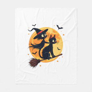 Hexenkatze auf einem Besenstiel � Halloween Nacht Fleecedecke