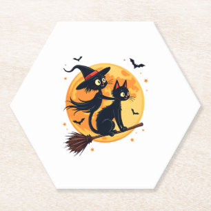 Hexenkatze auf einem Besenstiel � Halloween Nacht Untersetzer