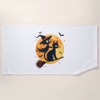 Hexenkatze auf einem Broomstick - Halloween Night Strandtuch