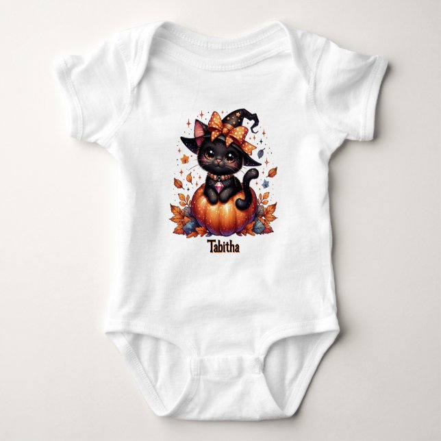 Hexenkatze, Babyname Niedliches Halloween hinzufüg Baby Strampler (Vorderseite)