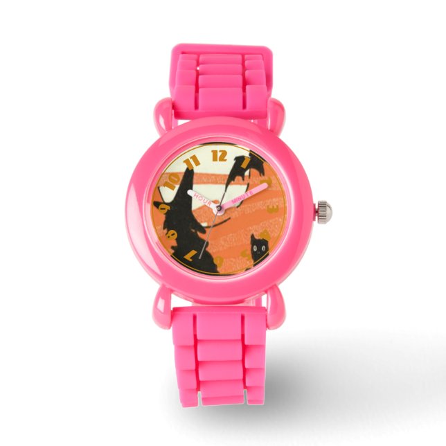 Hexenkatze Bat Vollmond Armbanduhr (Vorderseite)