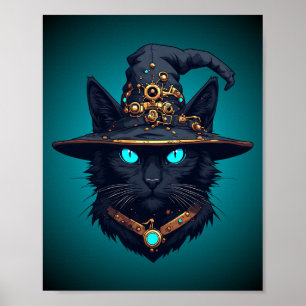 Hexenkatze Cyberpunk Mecha Halloween Neon Sonnenbr Poster