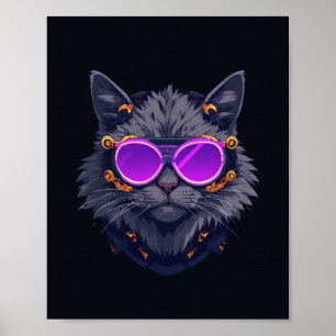 Hexenkatze Cyberpunk Mecha Neon Poster