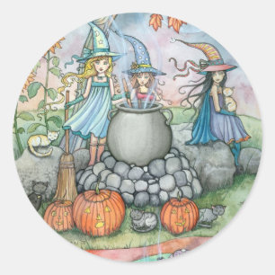 Hexenkatze Halloween-Aufkleber von Molly Harrison Runder Aufkleber