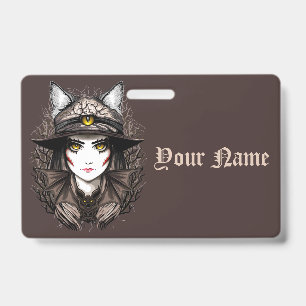 Hexenkatze Halloween Gruselig Süßes Porträt Ausweis