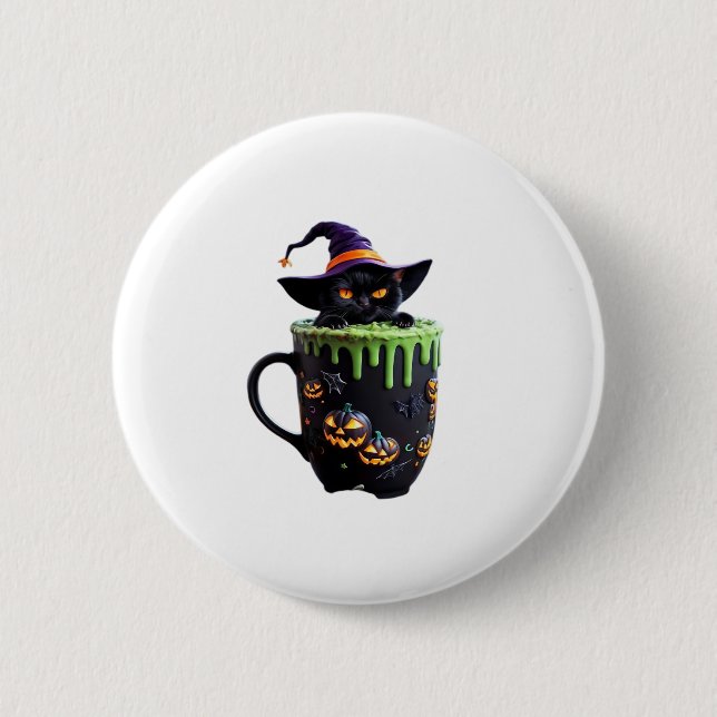 Hexenkatze Halloween-Kaffeetasse � Süße schwarze K Button (Vorderseite)
