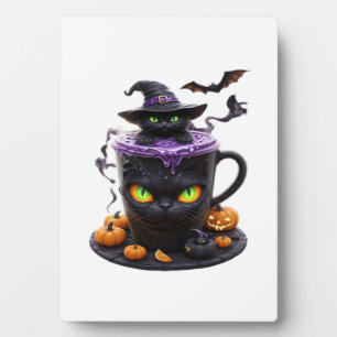 Hexenkatze Halloween-Latte  Gruseliger süßer Kaffe Fotoplatte