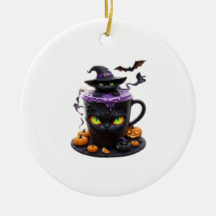 Hexenkatze Halloween-Latte Gruseliger süßer Kaffe Keramik Ornament