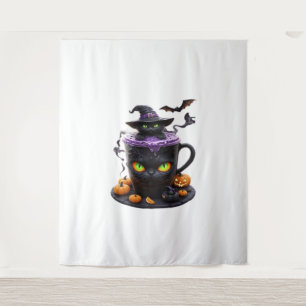 Hexenkatze Halloween Latte - Niedlicher, cremiger Wandteppich