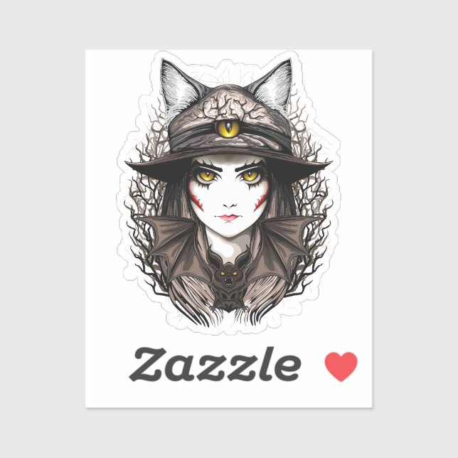 Hexenkatze Halloween Niedliches Portrait Aufkleber (Blatt)