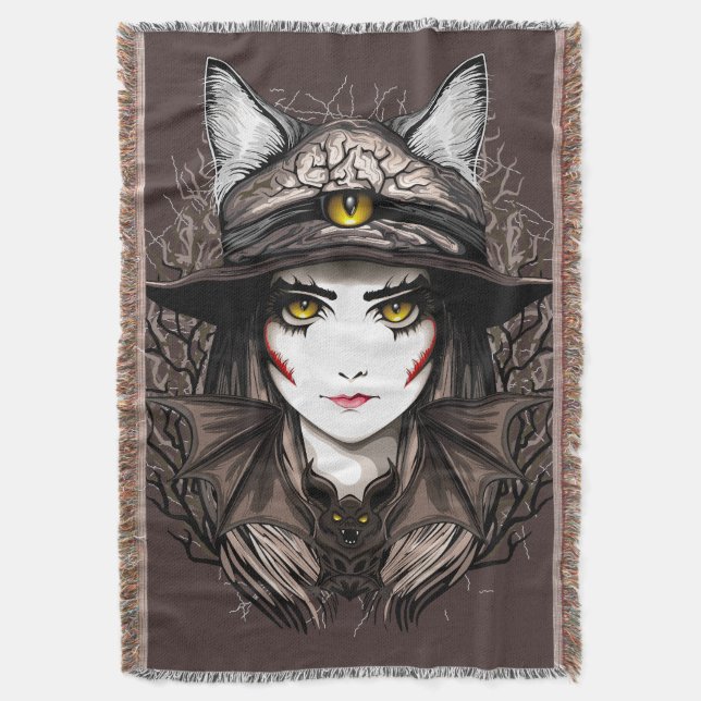 Hexenkatze Halloween Niedliches Portrait Decke (Vorderseite Vertikal)