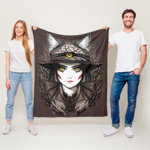 Hexenkatze Halloween Niedliches Portrait Fleecedecke